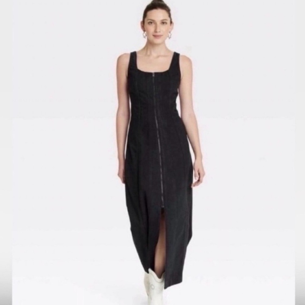 Universal Thread Corset Top Sleeveless Front Zip Denim Black Mid Dress Sz 6 NWT